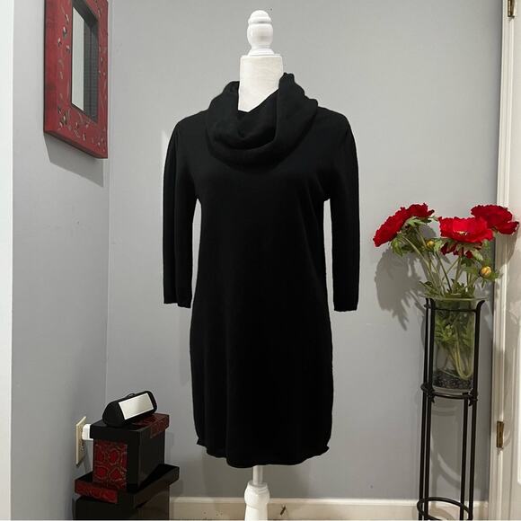 NEW Prive Cashmere Mini Exaggerated Cowl Neck 3/4 Sleeve Mini Dress Tunic S NWOT - Picture 8 of 16